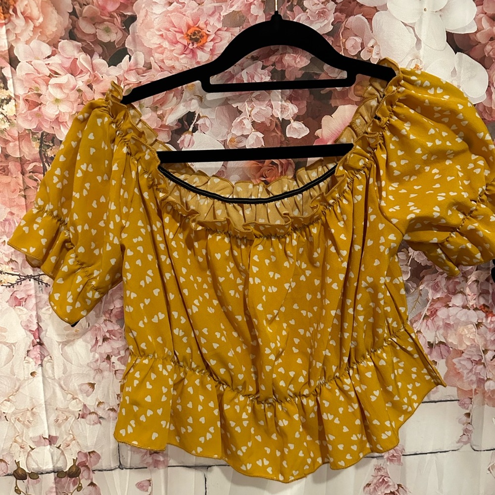 Yellow and white polka dot crop top